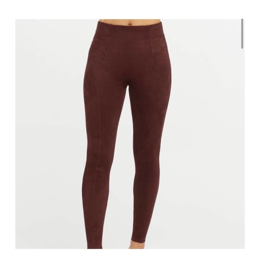 SPANX Faux Suede Leggings Merlot Red Purple Brown Color Size Medium